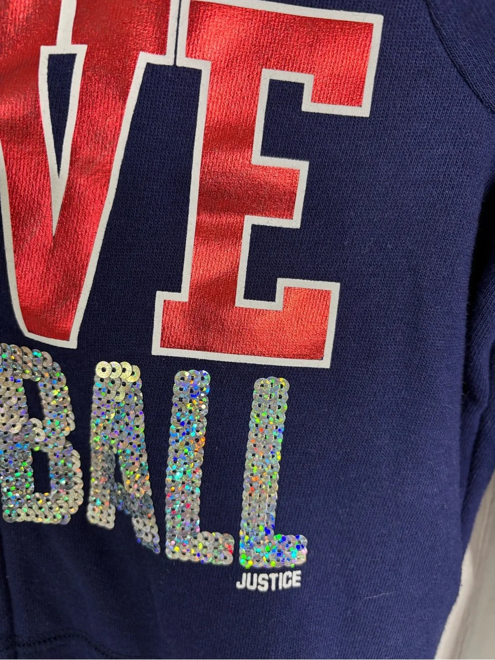 Justice Navy Hoodie with Red & Silver Softball Graphic